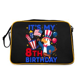 Es Ist Mein 8. Geburtstag Firecracker Kid 4th Of - Retro Tasche - Schwarz/Gold - Hinten