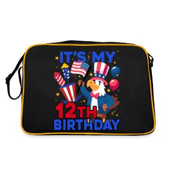 Es Ist Mein 12. Geburtstag Firecracker Kid 4th Of - Retro Tasche - Schwarz/Gold - Hinten