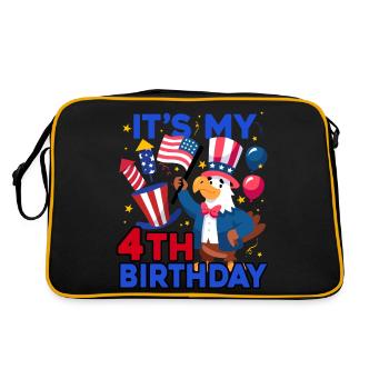 Es Ist Mein 4. Geburtstag Firecracker Kid 4th Of - Retro Tasche - Schwarz/Gold - Hinten
