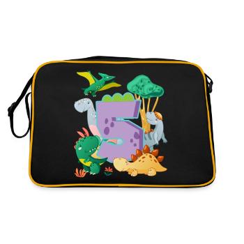 Herde Von Niedlichen Dinosauriern 5. Geburtstag 5 - Retro Tasche - Schwarz/Gold - Hinten