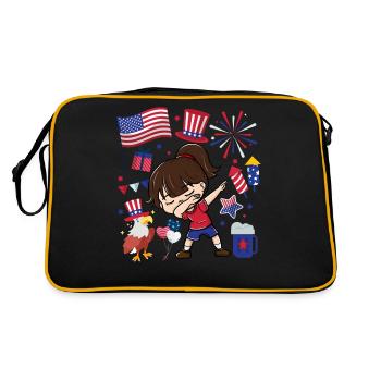 Dabbing Girl 4. Juli Unabhängigkeitstag - Retro Tasche - Schwarz/Gold - Hinten