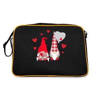 Rosa Gnome Liebe Plaid Herz Luftballons Valentinst - Retro Tasche - Schwarz/Gold - Hinten
