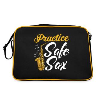 Practice Safe Sax Saxophone Player Saxophonist - Retro Tasche - Schwarz/Gold - Hinten