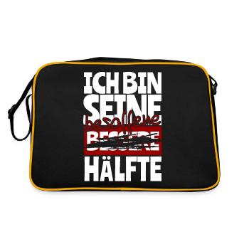 Ich bin seine Besoffene Hälfte Paarshirt Paardesig - Retro Tasche - Schwarz/Gold - Hinten