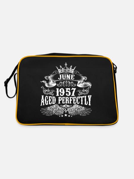 1957 | Juni 1957 Geburtstag Perfekt gealtert - Retro Tasche - Schwarz/Gold - Hinten