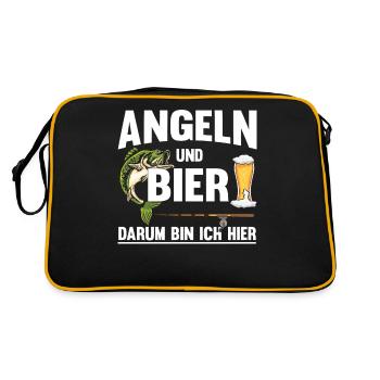 Angeln und Bier, darum bin ich hier! - Retro Tasche - Schwarz/Gold - Hinten