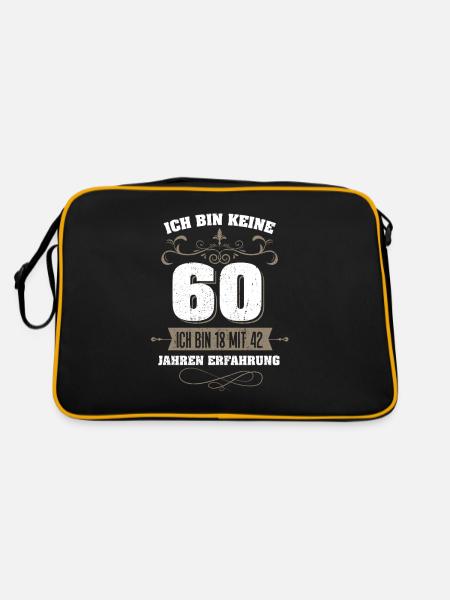 Bin keine 60. Geburtstag Lustiger Spruch - Retro Tasche - Schwarz/Gold - Hinten