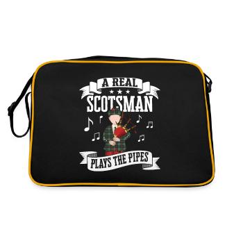 A Real Scotsman Plays The Pipes Bagpipe Bagpiper - Retro Tasche - Schwarz/Gold - Hinten