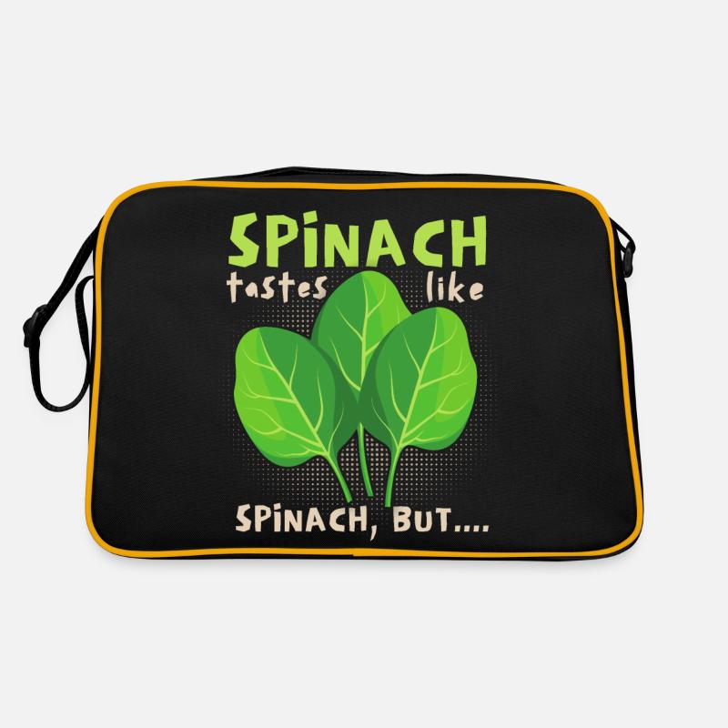 Lustiger Spinat Spruch, Spinat-Comic - Retro Tasche - Schwarz/Gold