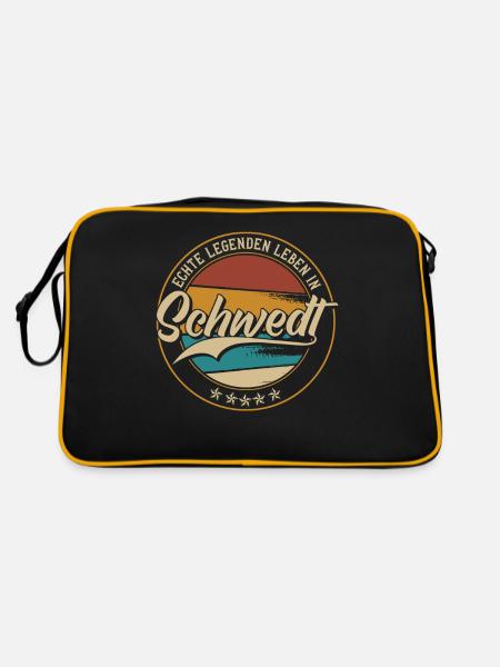 Schwedt Echte Legenden leben in Schwedter - Retro Tasche - Schwarz/Gold - Hinten