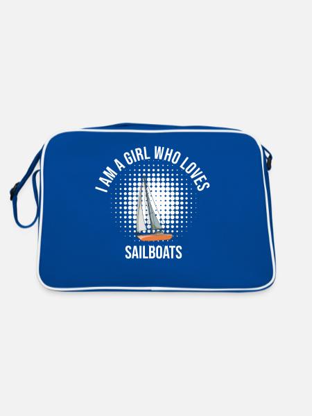 Sailboat I Am A Girl Who Loves Sailboats - Retro Tasche - Blau/Weiß - Hinten