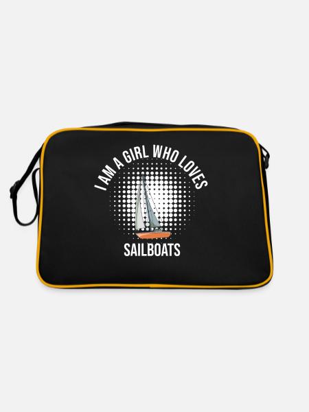 Sailboat I Am A Girl Who Loves Sailboats - Retro Tasche - Schwarz/Gold - Hinten