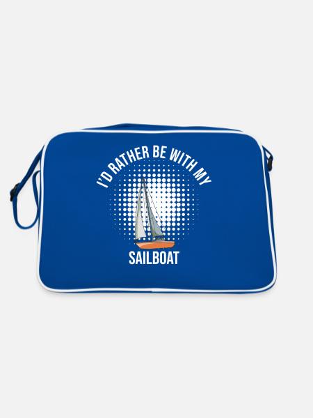 Sailboat I'd Rather Be With My Sailboat - Retro Tasche - Blau/Weiß - Hinten
