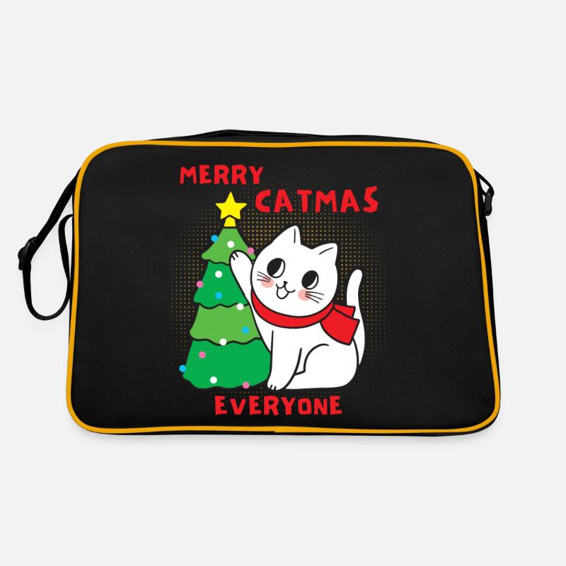 Chat avec arbre de Noël, drôle de dicton, jeu de mots Sac Retro