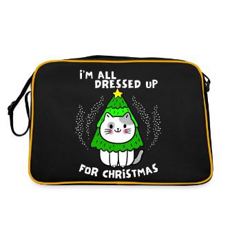 Lustige Katze mit Weihnachtsbaum, Xmas Spruch - Retro Tasche - Schwarz/Gold - Hinten