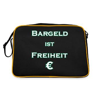 Bargeld ist Freiheit € - weiß mit grünem Rand - Retro Tasche - Schwarz/Gold - Hinten
