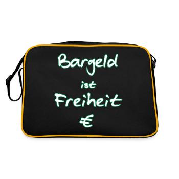Bargeld ist Freiheit € - weiß mit und grünem Rand - Retro Tasche - Schwarz/Gold - Hinten