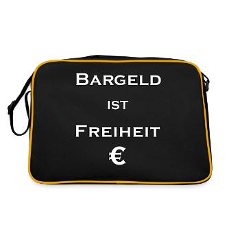 Bargeld ist Freiheit € - weiß mit schwarzem Rand - Retro Tasche - Schwarz/Gold - Hinten