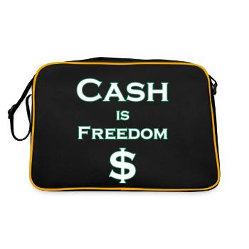 Cash is FREEDOM $ - white with green border - Retro Bag - black/gold - Back