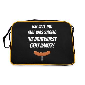 'Ne Bratwurst geht immer! - Retro Tasche - Schwarz/Gold - Hinten