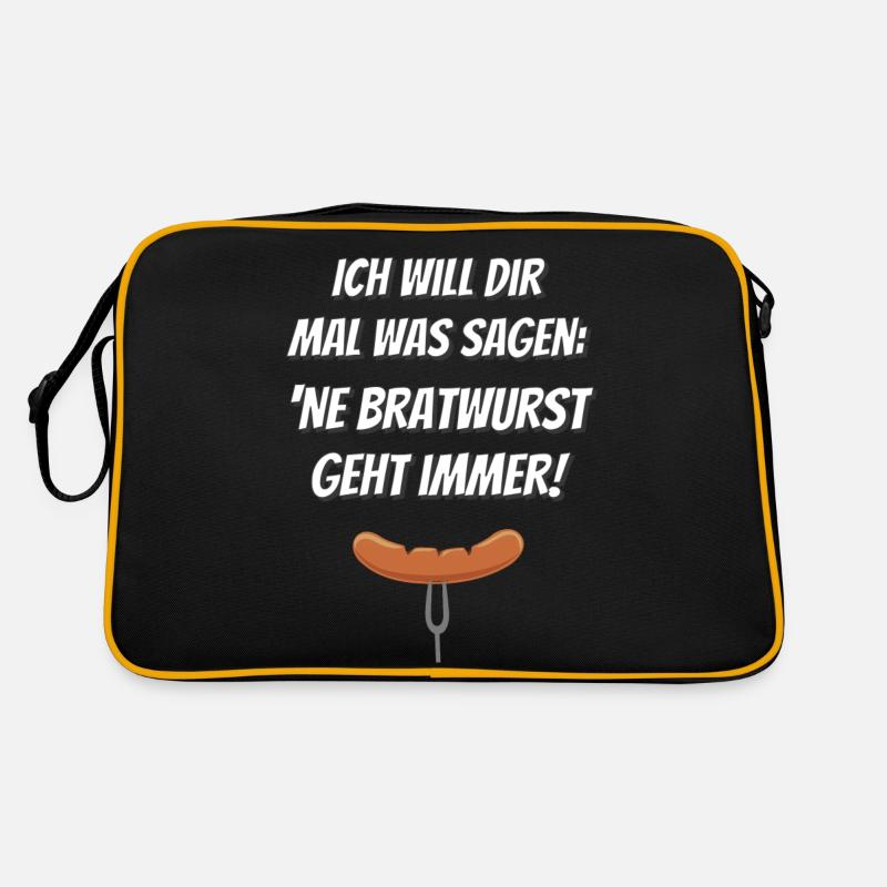 'Ne Bratwurst geht immer! - Retro Tasche - Schwarz/Gold