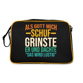 Als Gott Mich Schuf Grinste Er - Retro Tasche - Schwarz/Gold - Hinten