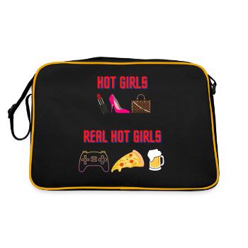 Hot Girls Vs. Real Hot Girls Lipstick vs. Pizza - Retro Tasche - Schwarz/Gold - Hinten