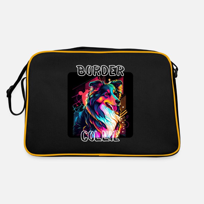 Graffiti Style - Cooler Border Collie 5 - Retro Tasche - Schwarz/Gold