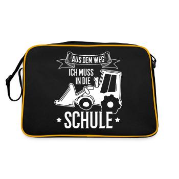 Kinder Einschulung Trecker Jungen Schulkind - Retro Tasche - Schwarz/Gold - Hinten