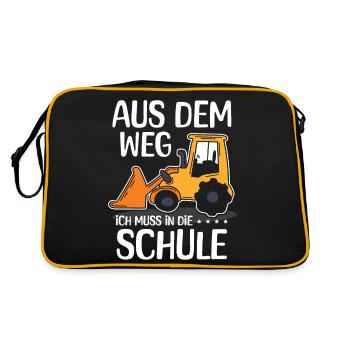 Kinder Einschulung Trecker Jungen Schulkind - Retro Tasche - Schwarz/Gold - Hinten