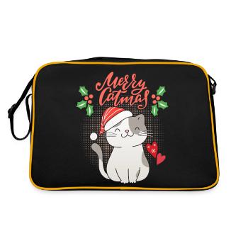 Christmas with funny cat, Merrry-Catmas, Pun - Retro Bag - black/gold - Back
