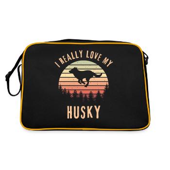 J’adore mon husky, thème husky, thème sibérien - Sac Retro - noir/or - Dos