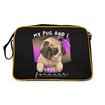 Lustiger Mops, Mops-Aquarell, Spruch - Retro Tasche - Schwarz/Gold - Hinten