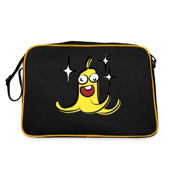 Lustige Banane mit Gesicht - Retro Tasche - Schwarz/Gold - Hinten
