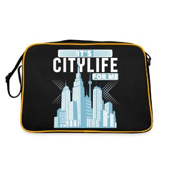 Citylife-Stadtleben Hochhäuser, New York Großstadt - Retro Tasche - Schwarz/Gold - Hinten