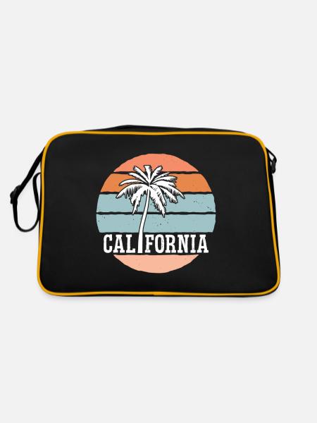 Kalifornische Sommersonne Palmen Strand Wasser - Retro Tasche - Schwarz/Gold - Hinten
