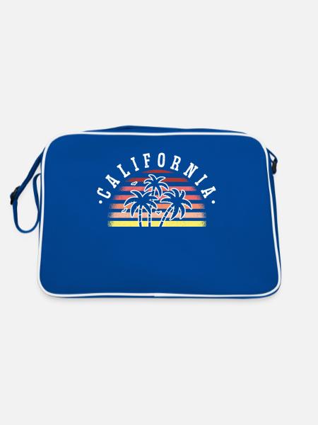 Kalifornische Sommersonne Palmen Strand Wasser - Retro Tasche - Blau/Weiß - Hinten