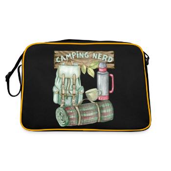 Camping, Camping-Nerd, Rucksack, lustiger Spruch - Retro Tasche - Schwarz/Gold - Hinten