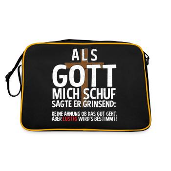Als Gott mich schuf Sagte er grinsend keine Ahnung - Retro Tasche - Schwarz/Gold - Hinten