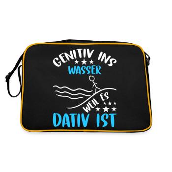 Genitiv ins Wasser weil es Dativ Ist - Retro Tasche - Schwarz/Gold - Hinten