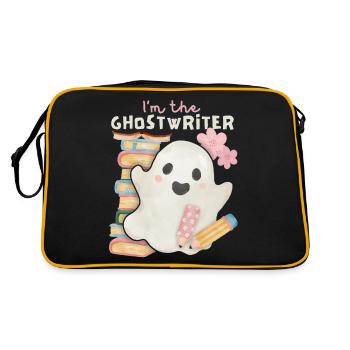 Lustiger Kawaii-Geist, Spruch, Ghostwriter, Bücher - Retro Tasche - Schwarz/Gold - Hinten