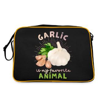Garlic, funny spoke, Garlic illustration - Retro Bag - black/gold - Back