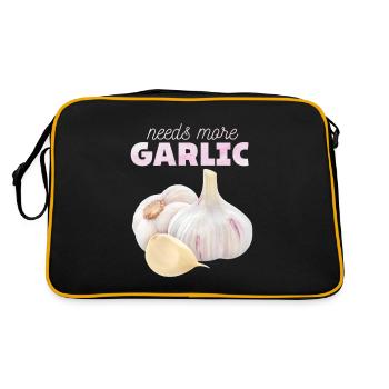 Knoblauch, lustiger Spuch, Needs-More-Garlic - Retro Tasche - Schwarz/Gold - Hinten
