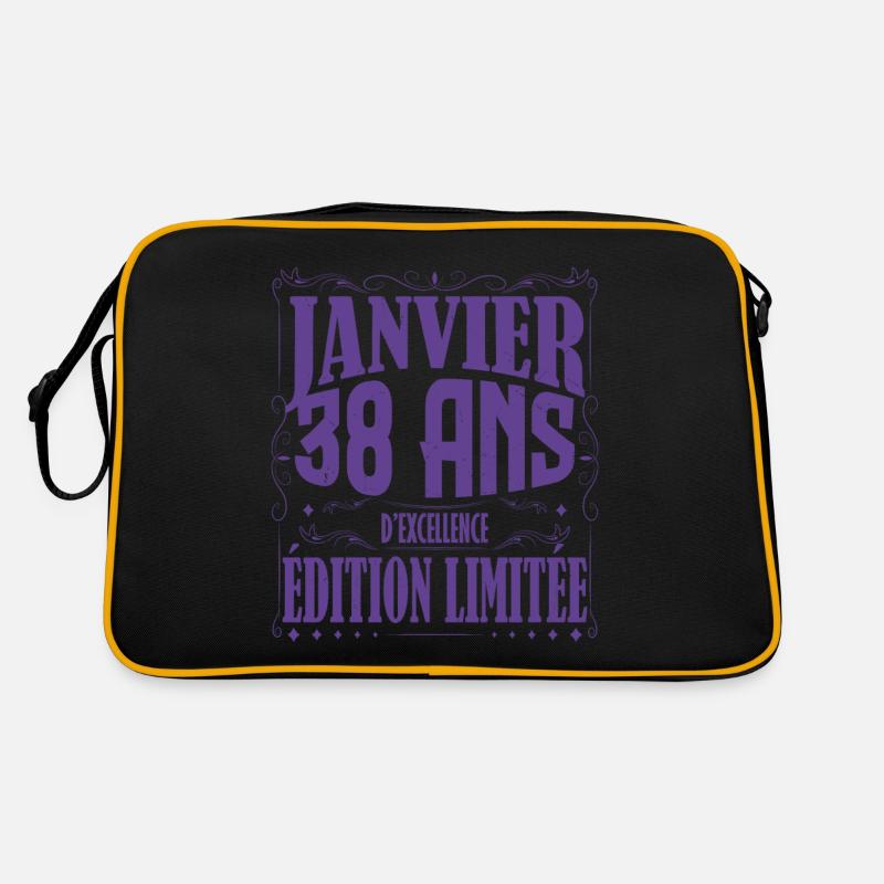 Janvier 38 ans. Cadeau 38 ans janvier anniversaire - Sac Retro - noir/or
