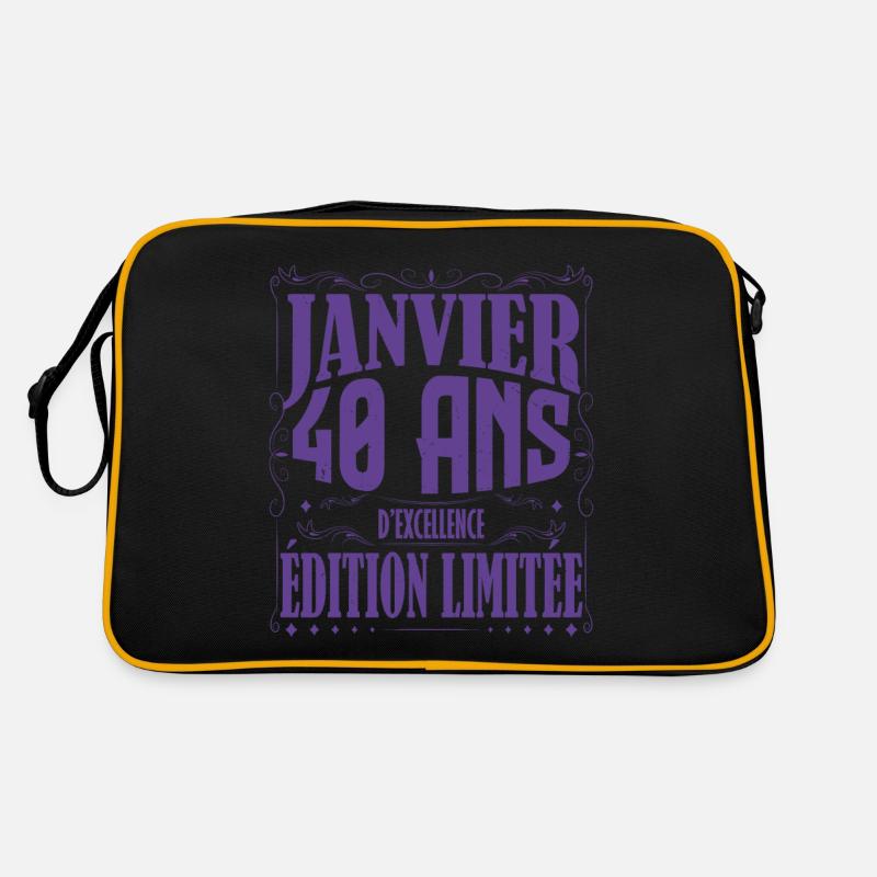 Janvier 40 ans. Cadeau 40 ans janvier anniversaire - Sac Retro - noir/or
