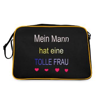 Mein Mann hat eine tolle Frau - Retro Tasche - Schwarz/Gold - Hinten