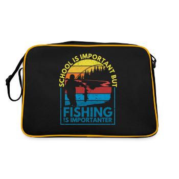 Vintage Schule ist wichtig, aber Angeln ist wicht - Retro Tasche - Schwarz/Gold - Hinten