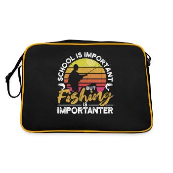 Vintage Schule ist wichtig, aber Angeln ist wicht - Retro Tasche - Schwarz/Gold - Hinten