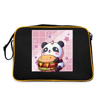 Süßer Kawaii Panda, Der Burger Anime Manga Otaku - Retro Tasche - Schwarz/Gold - Hinten