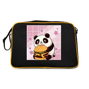 Süßer Kawaii Panda, Der Burger Anime Manga Otaku - Retro Tasche - Schwarz/Gold - Hinten